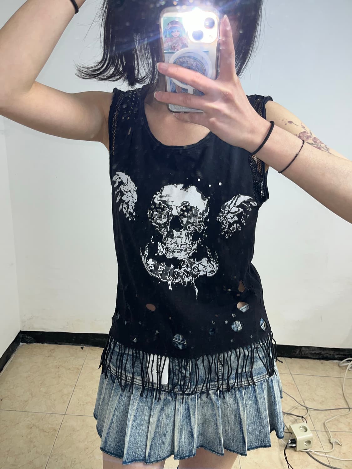 스컬프린팅 스터드 그런지 락펑크 슬리브리스 상품이미지3