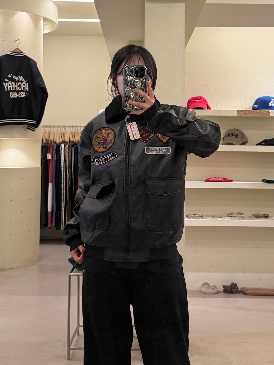 테드맨 패치 가죽 항공 점퍼 블랙 U1537 상품이미지1