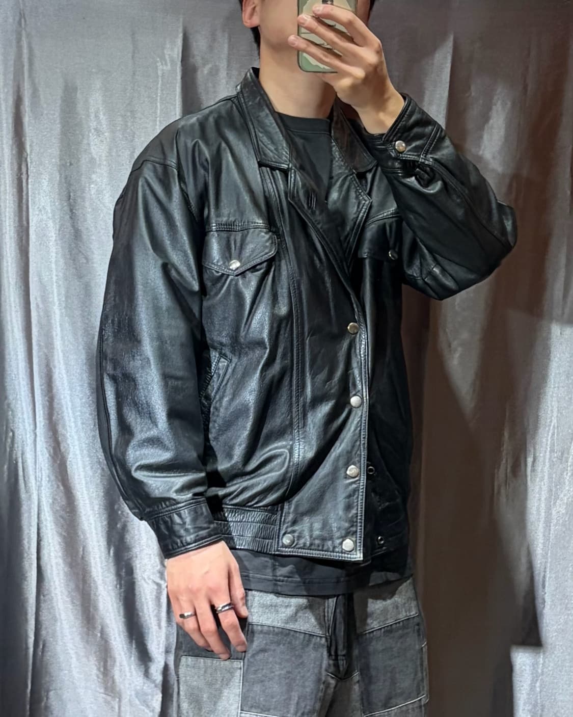 XL 투포켓 카라 버튼 라이더 레더자켓 상품이미지1