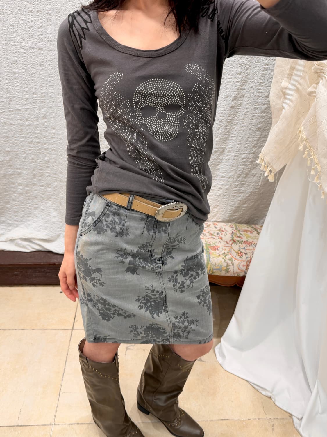 Summer flower midi denim skirt 상품이미지4