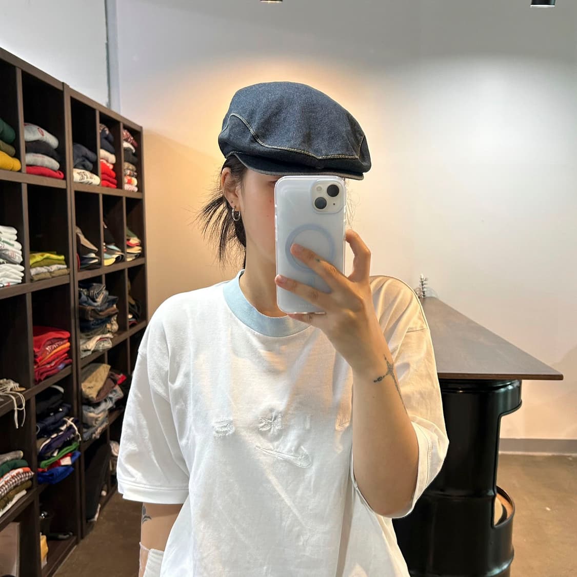 빈티지 데님 헌팅캡 상품이미지5