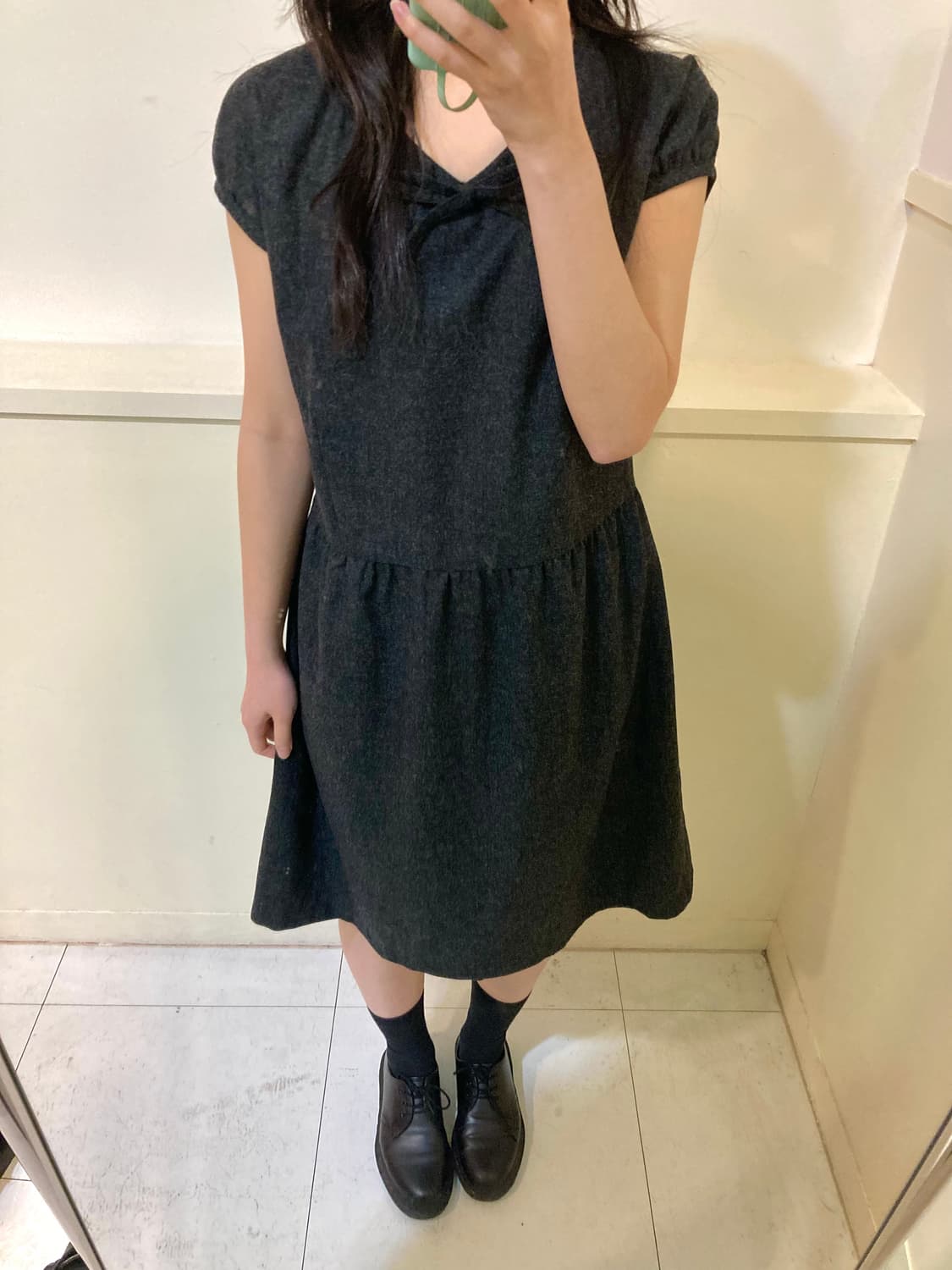 차콜 리본 울 미디 원피스 상품이미지8