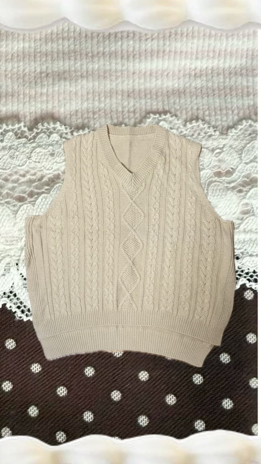 빈티지 모리걸 베이지 꽈배기 폭닥 니트조끼 상품이미지1