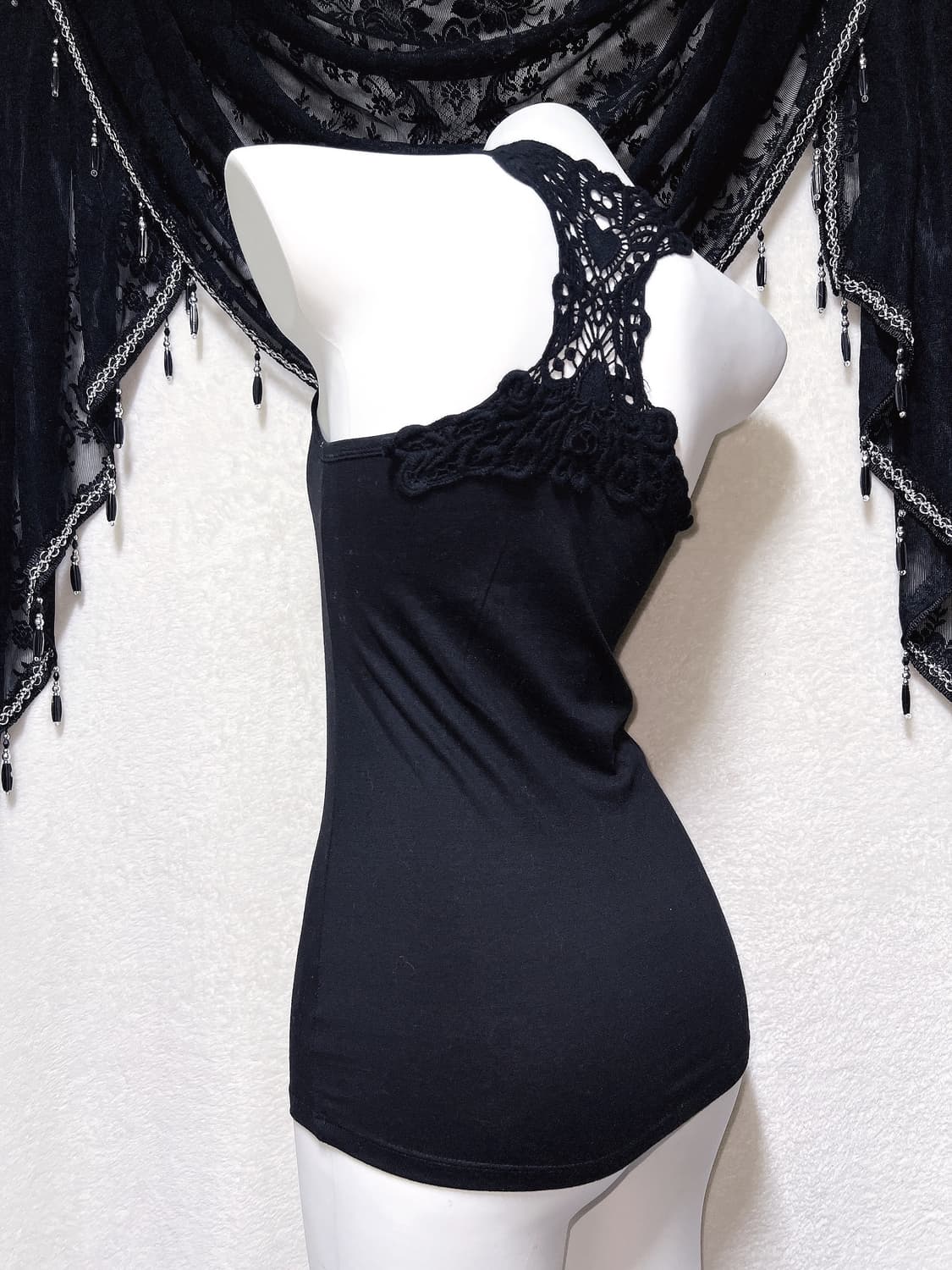 레이스 자수 큐빅 슬리브리스 홀터넥나시 로맨틱고딕 갸루 페어리 핀터 펑크 상품이미지4