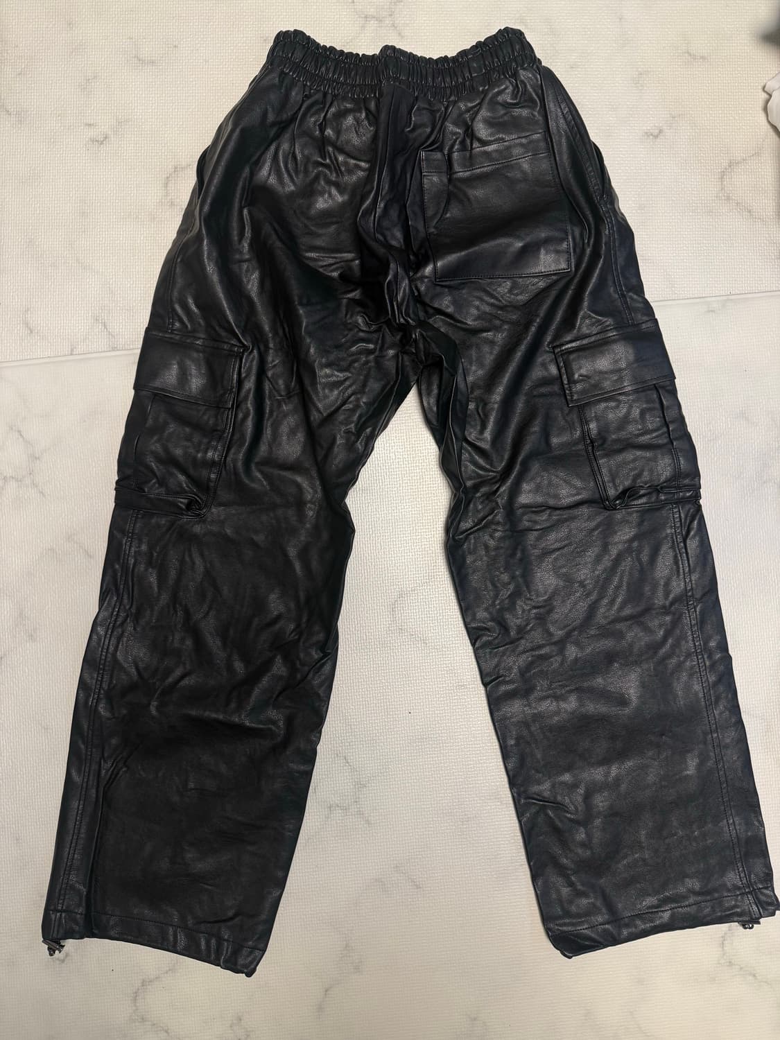 블랙 레더 카고 와이드 팬츠 상품이미지2