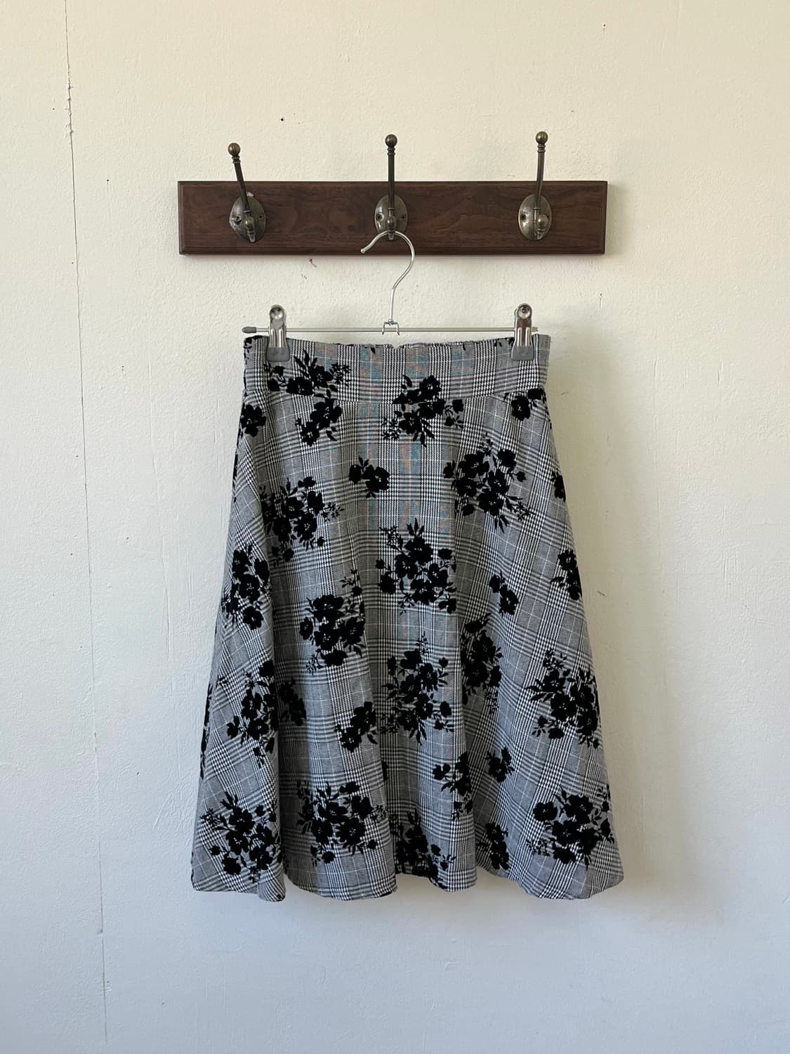 Japan vtg 체크 벨벳 플라워 스커트 상품이미지1
