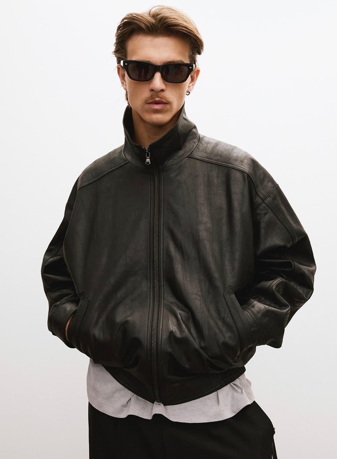 렉토 빈티지 크랙 이펙트 하이넥 레더 가죽 점퍼 L 로 XL 교환 구함 상품이미지1