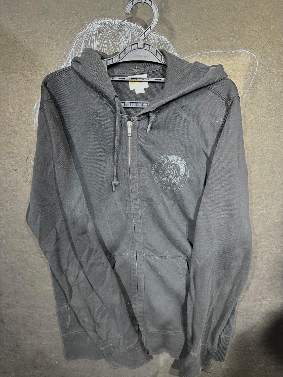 디젤 고딕 프린팅 오버핏 블랙 후드집업 져지 S 상품이미지6