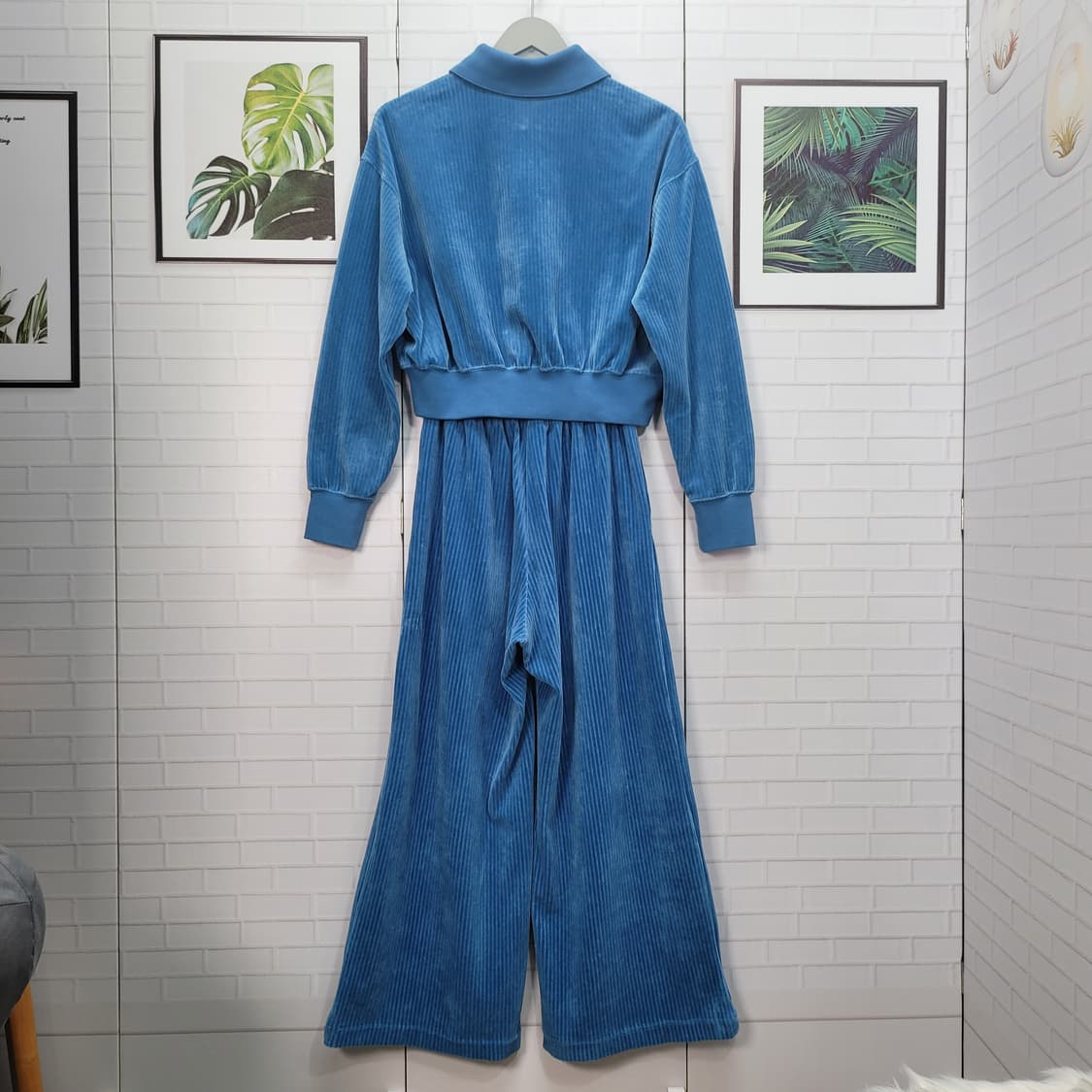 나이키 상하세트 골지 벨벳 반집업 긴발 크롭 와이드 팬츠 S M사이즈 상품이미지4