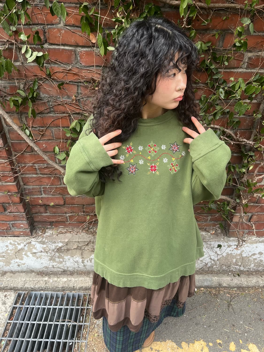 빈티지 자수 포인트 오버핏 맨투맨 상품이미지3