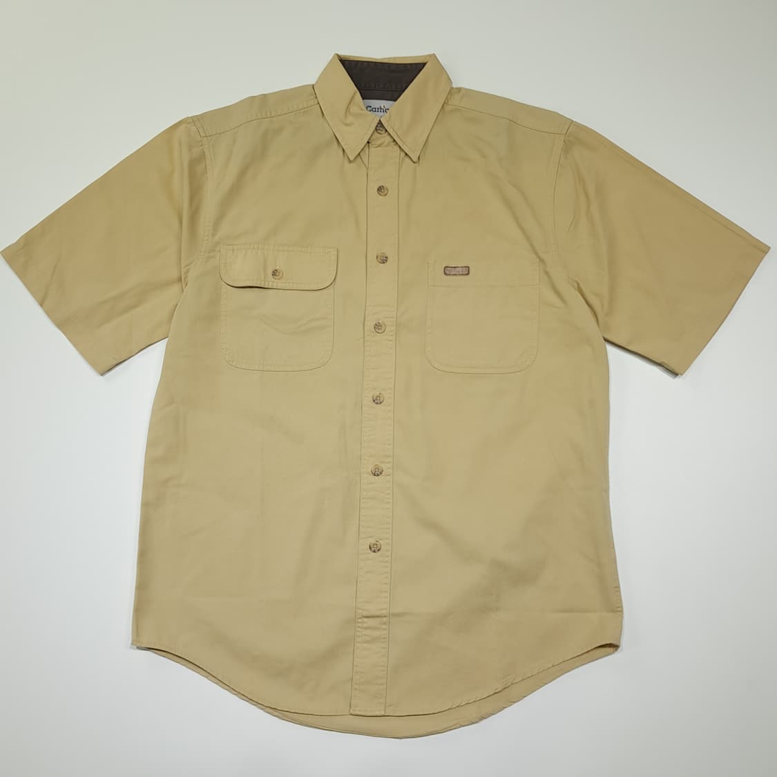 CK017 S 칼하트 00s 가죽패치 머스타드 반팔 워크 셔츠 남방 상품이미지1