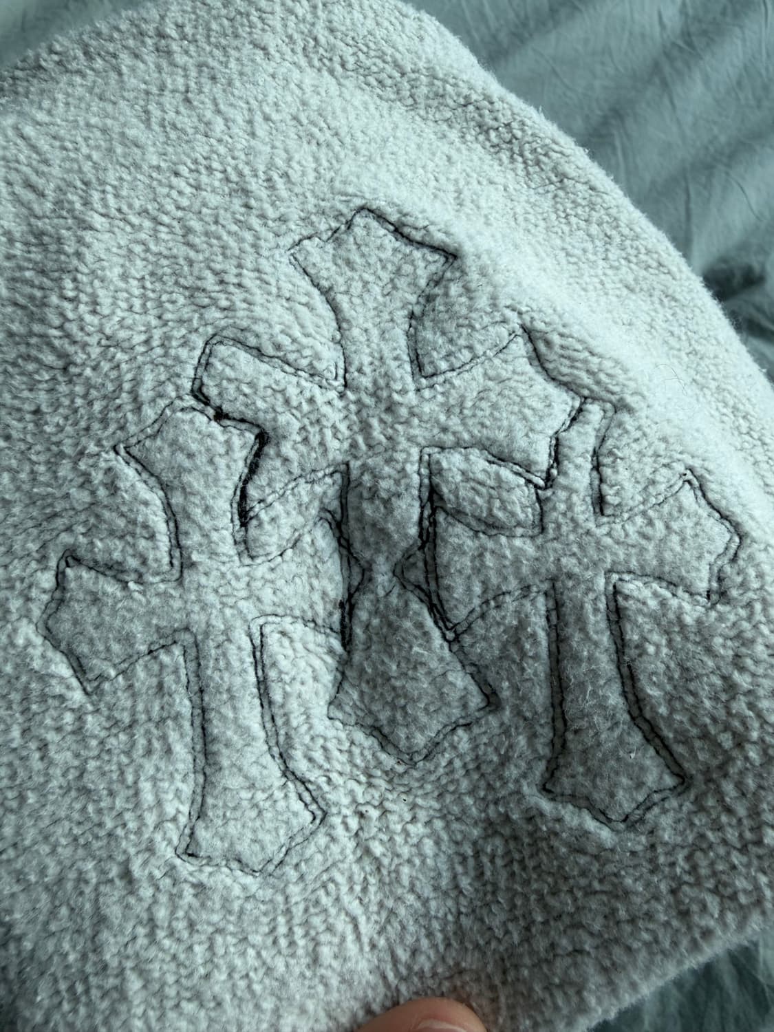 [S] 크롬하츠 크로스 레더 패치 후드 페이퍼잼 후드 그레이 상품이미지7