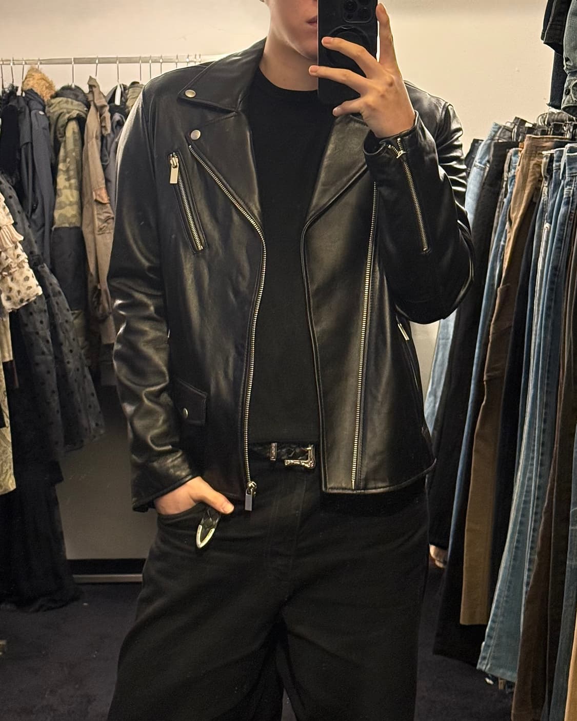 이스트 쿤스트 양가죽 가죽 레더 라이더 바이커 자켓 L 100 락시크 상품이미지1