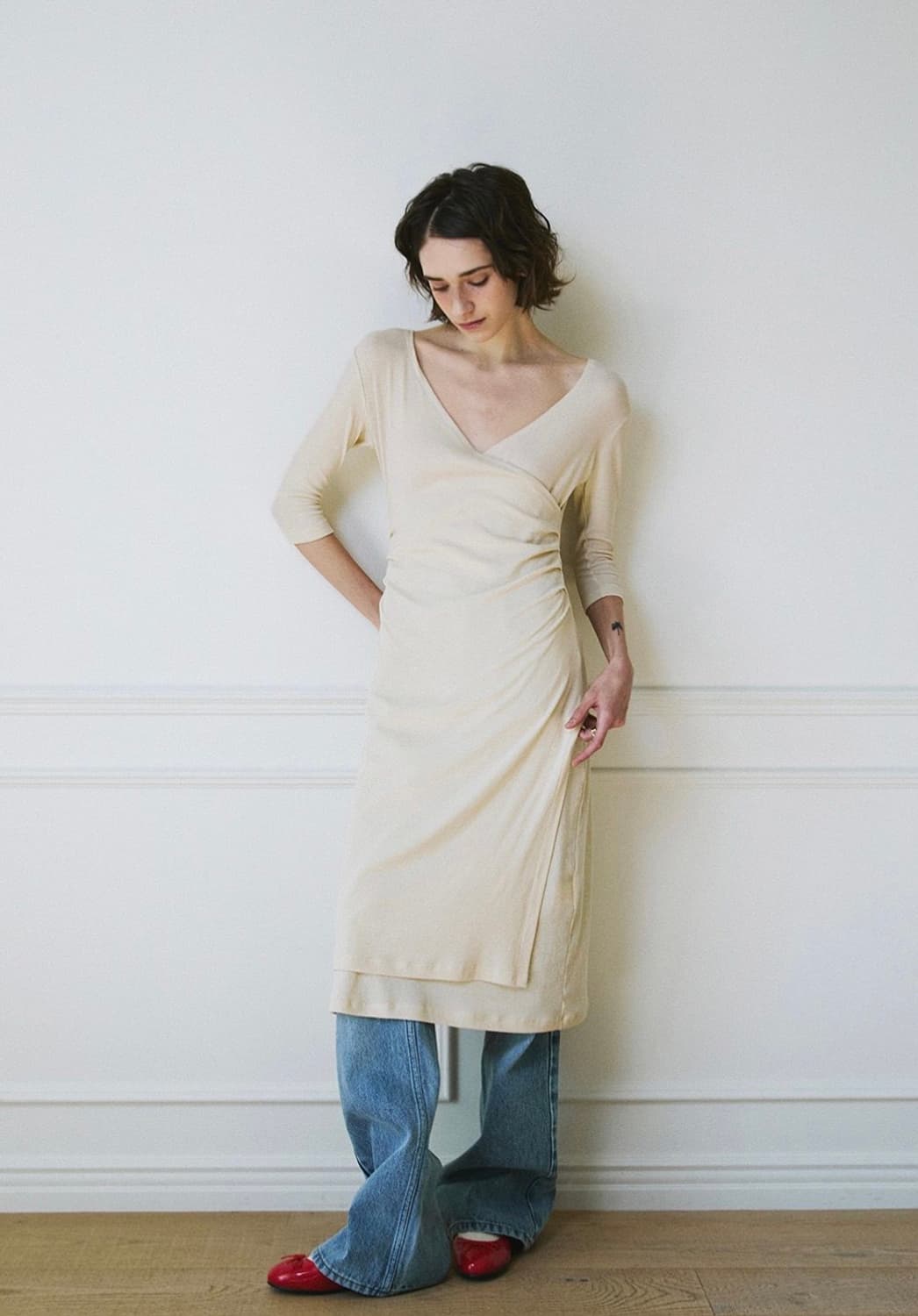 그린버터 셔링 랩 원피스  상품이미지1