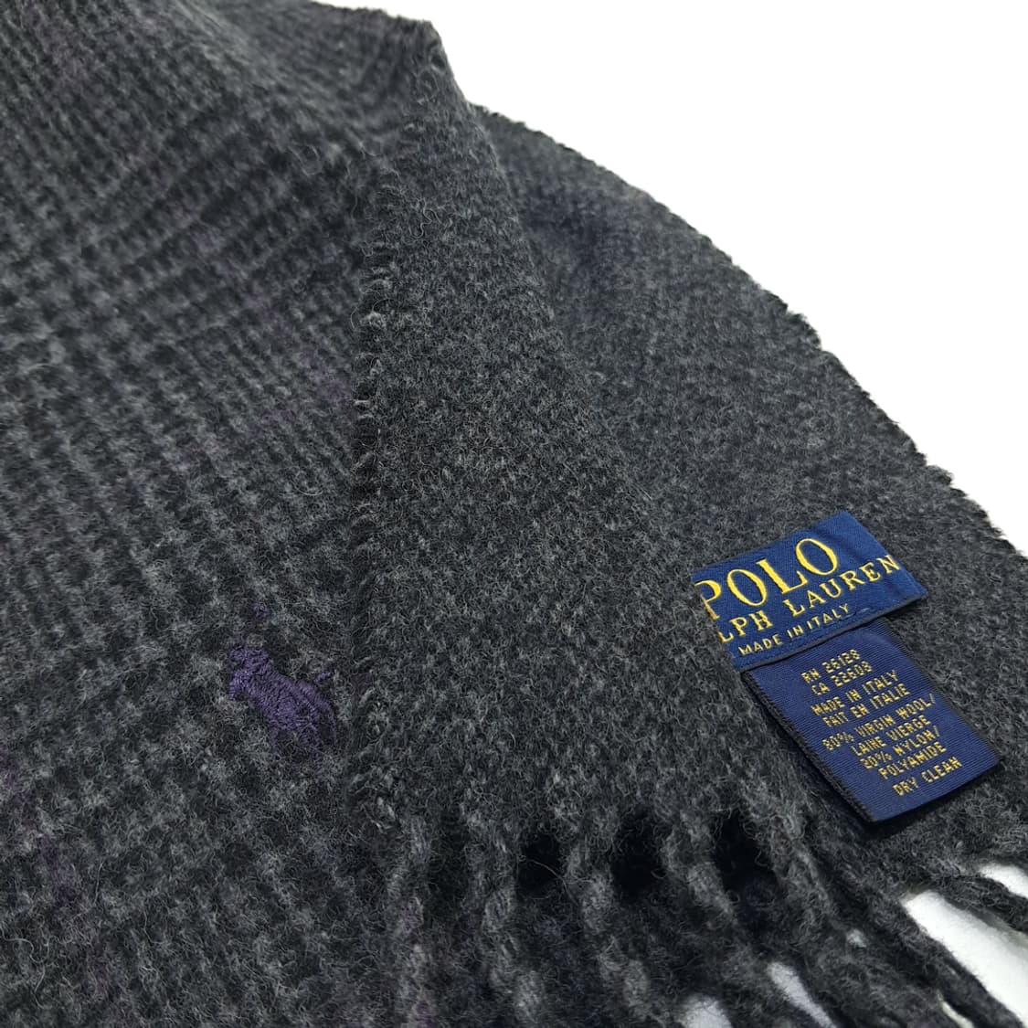 MX263 폴로 랄프로렌 하운드투스 다크그레이 양면 버진울 목도리 머플러 상품이미지5