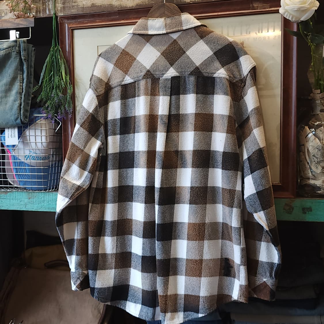 90s 아메리칸 빈티지 체크셔츠 헤비 플란넬 워크셔츠 윈도우 체크 xl 상품이미지2