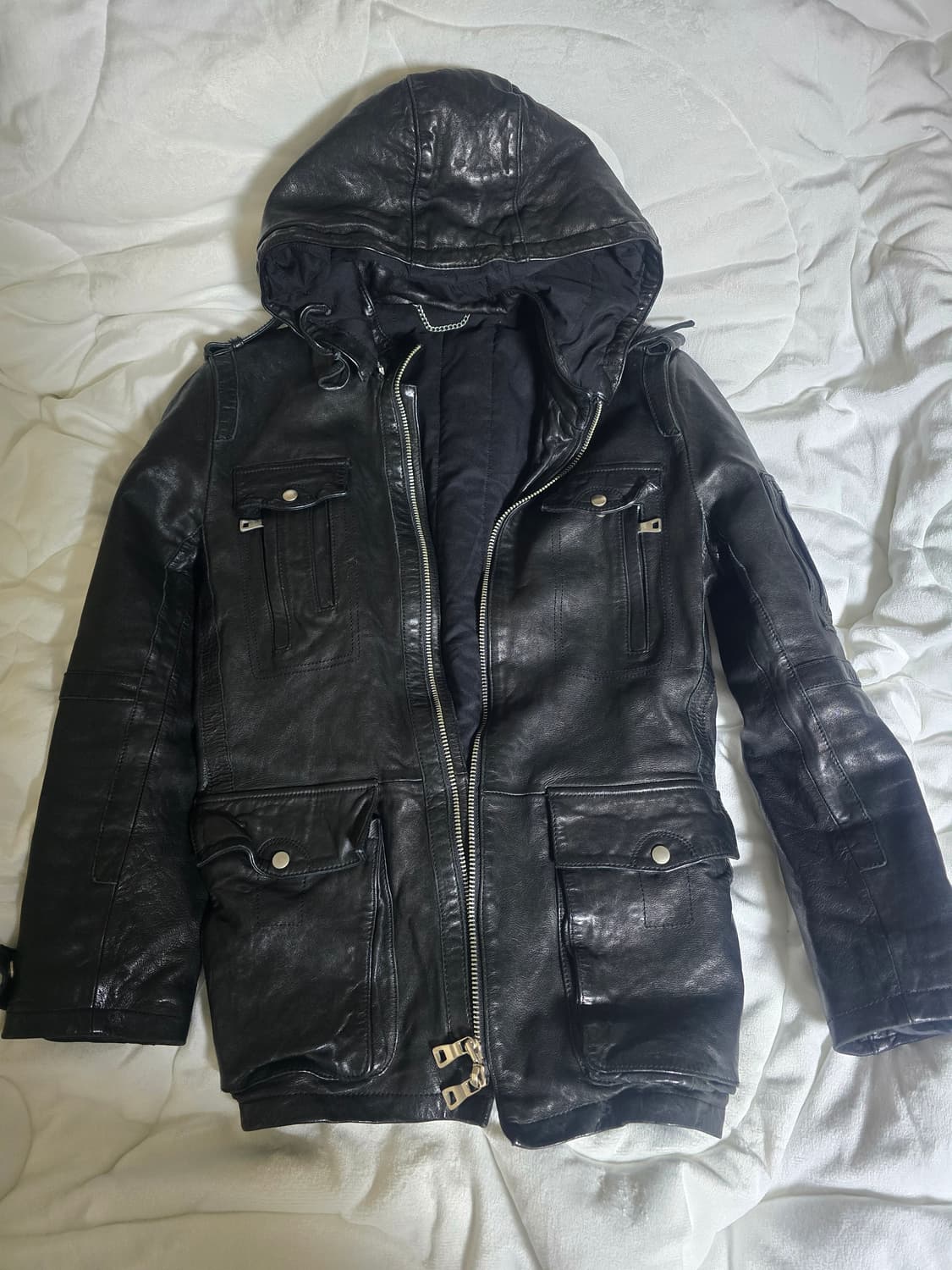후드 디테일 블랙 레더 필드 자켓(천연양가죽 95사이즈) 상품이미지3