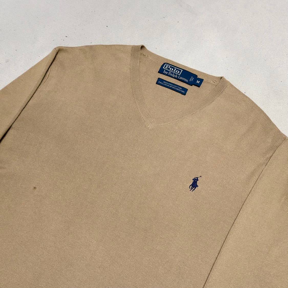 M 폴로랄프로렌 피마코튼 베이지 브이넥 니트 상품이미지1