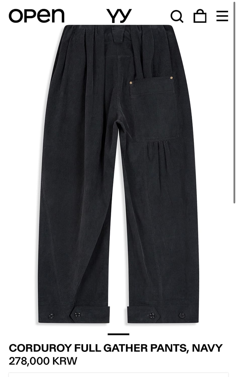 오픈와이와이 CORDUROY FULL GATHER PANTS, NAVY 상품이미지3