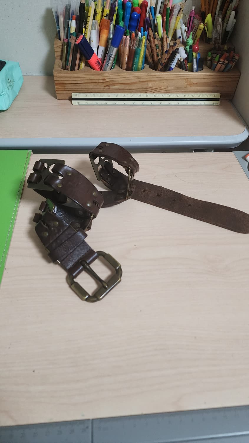 빈티지 스타일 브라운 황동 버클 징 통가죽 벨트 상품이미지1