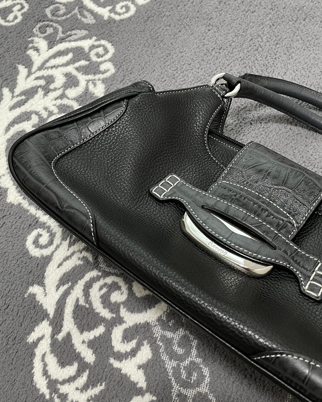 None Black Python Trim Handbag 상품이미지2
