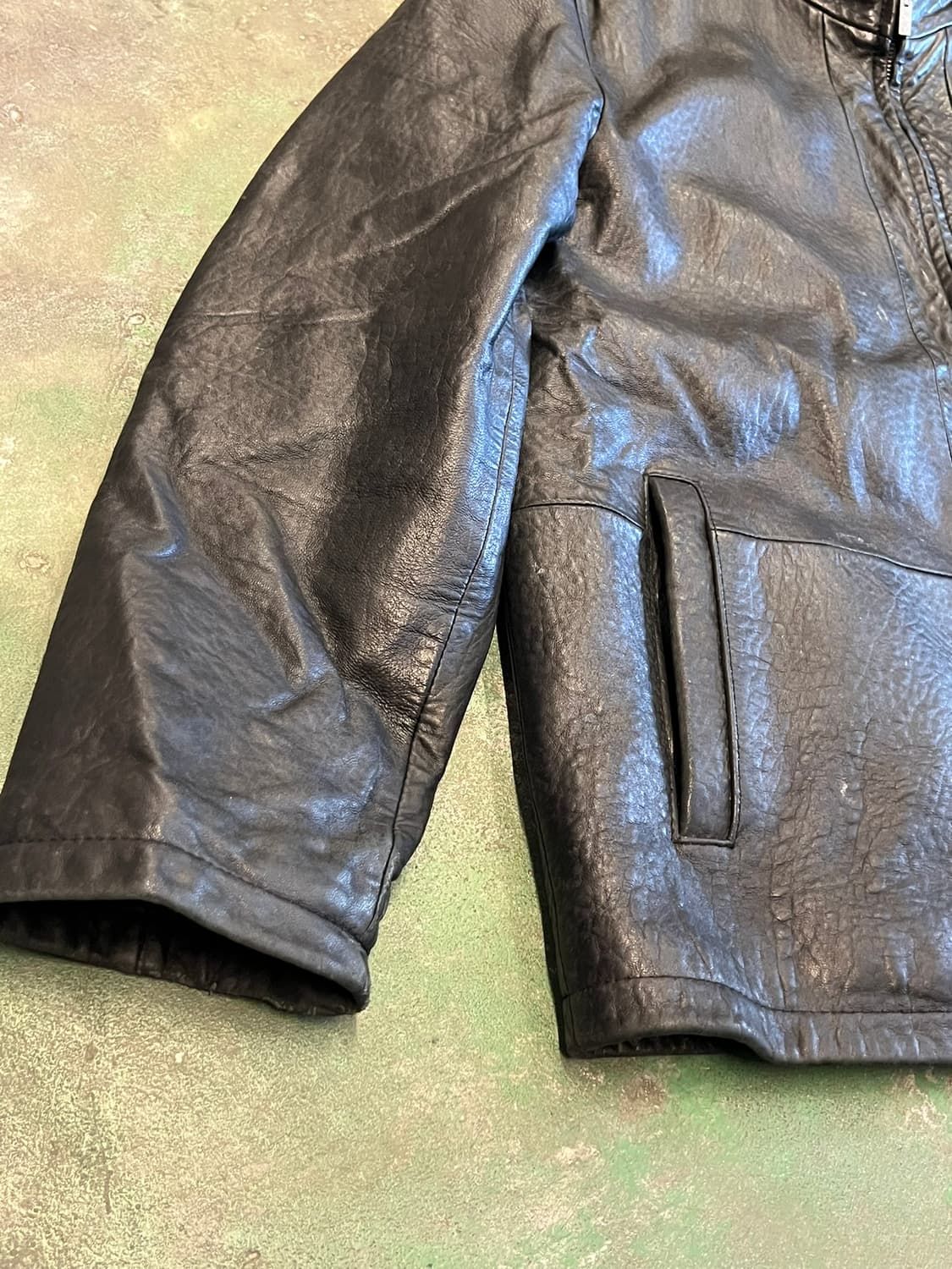 [L] 양가죽 레더 자켓 블랙 미니멀 싱글 라이더 빈티지 가죽 상품이미지4