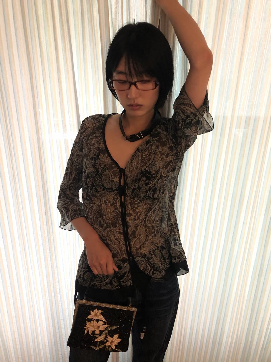 black beaded floral bag 상품이미지5