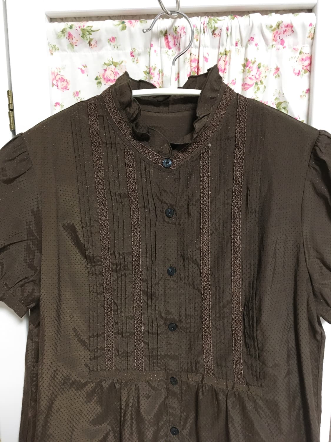 빈티지 초코브라운 반팔 블라우스 상품이미지2