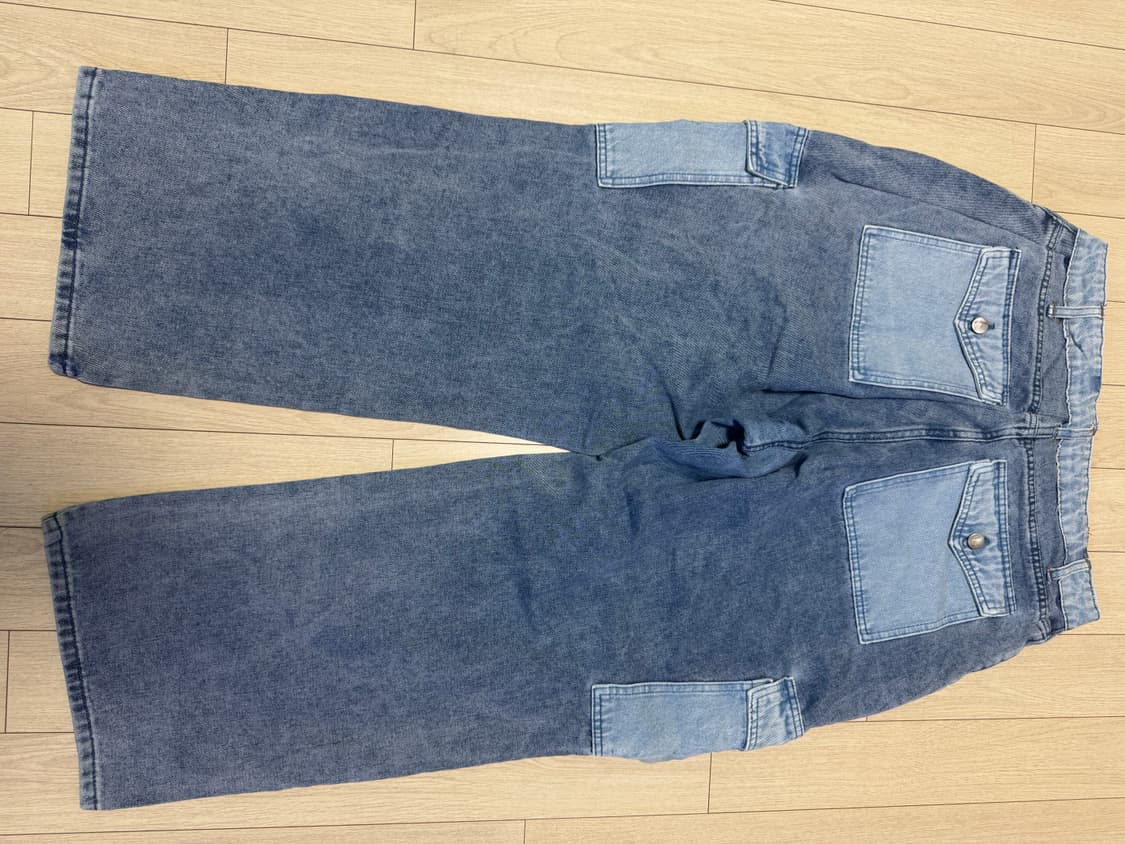 배색 카고 데님 와이드 팬츠 상품이미지4