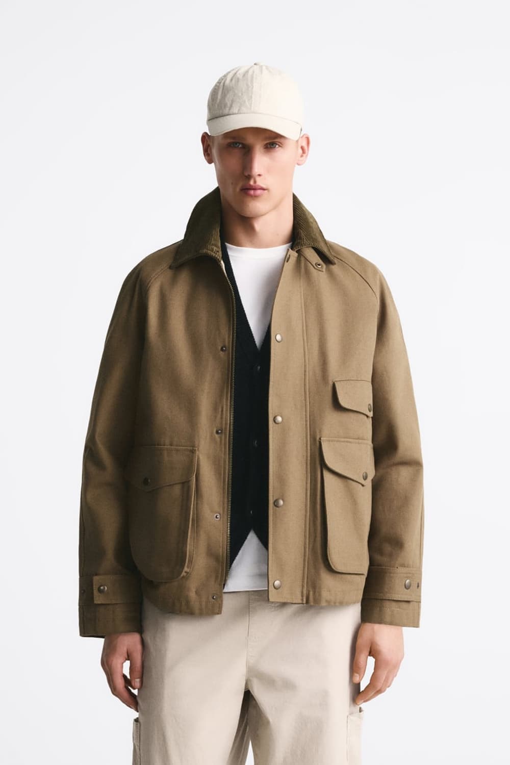 [L] ZARA 코듀로이 콤비 스트럭처 점퍼 상품이미지1