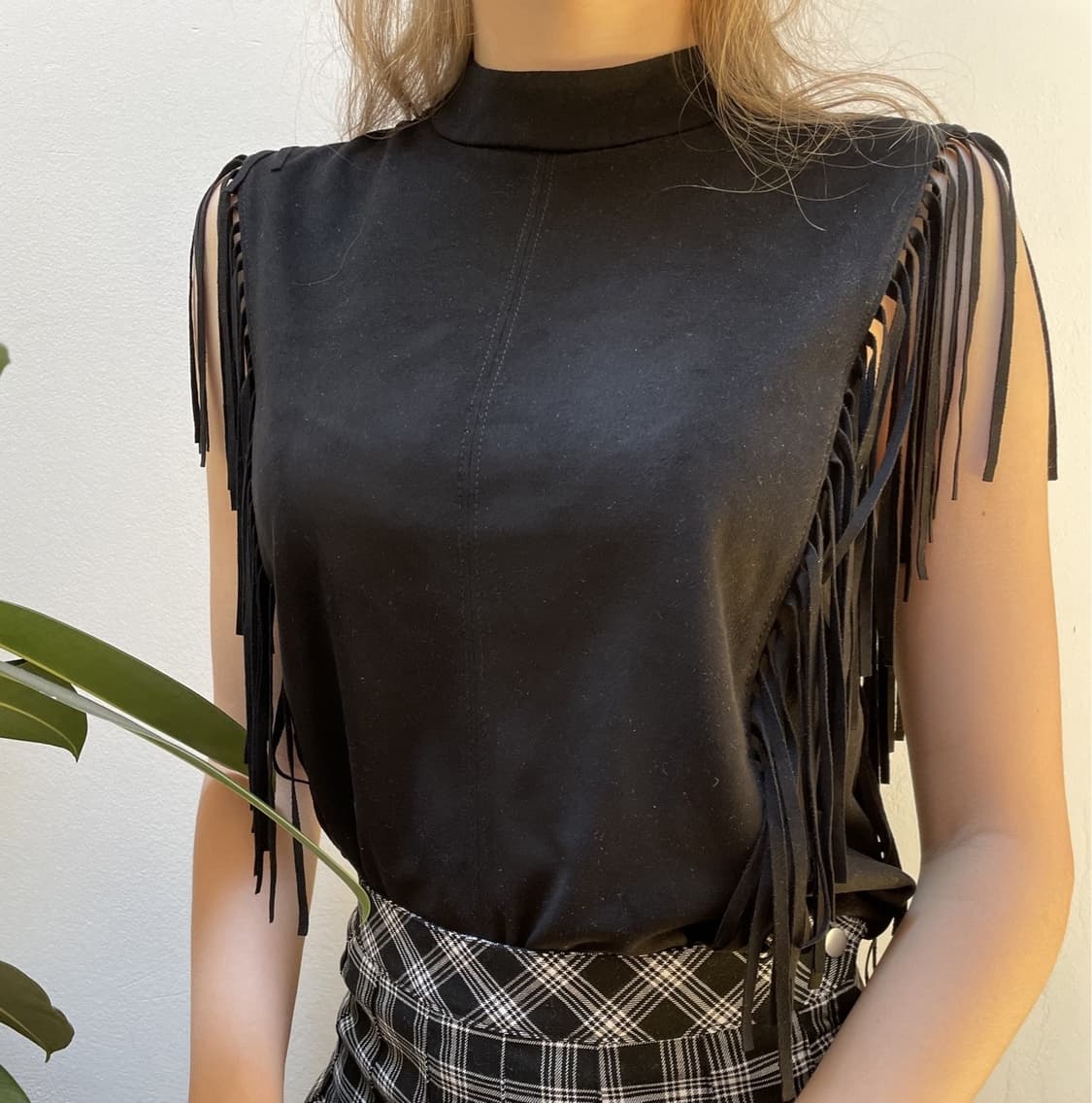 zara 자라 스웨이드 하이넥 프린지 웨스턴 베스트 탑 블라우스 S 상품이미지6