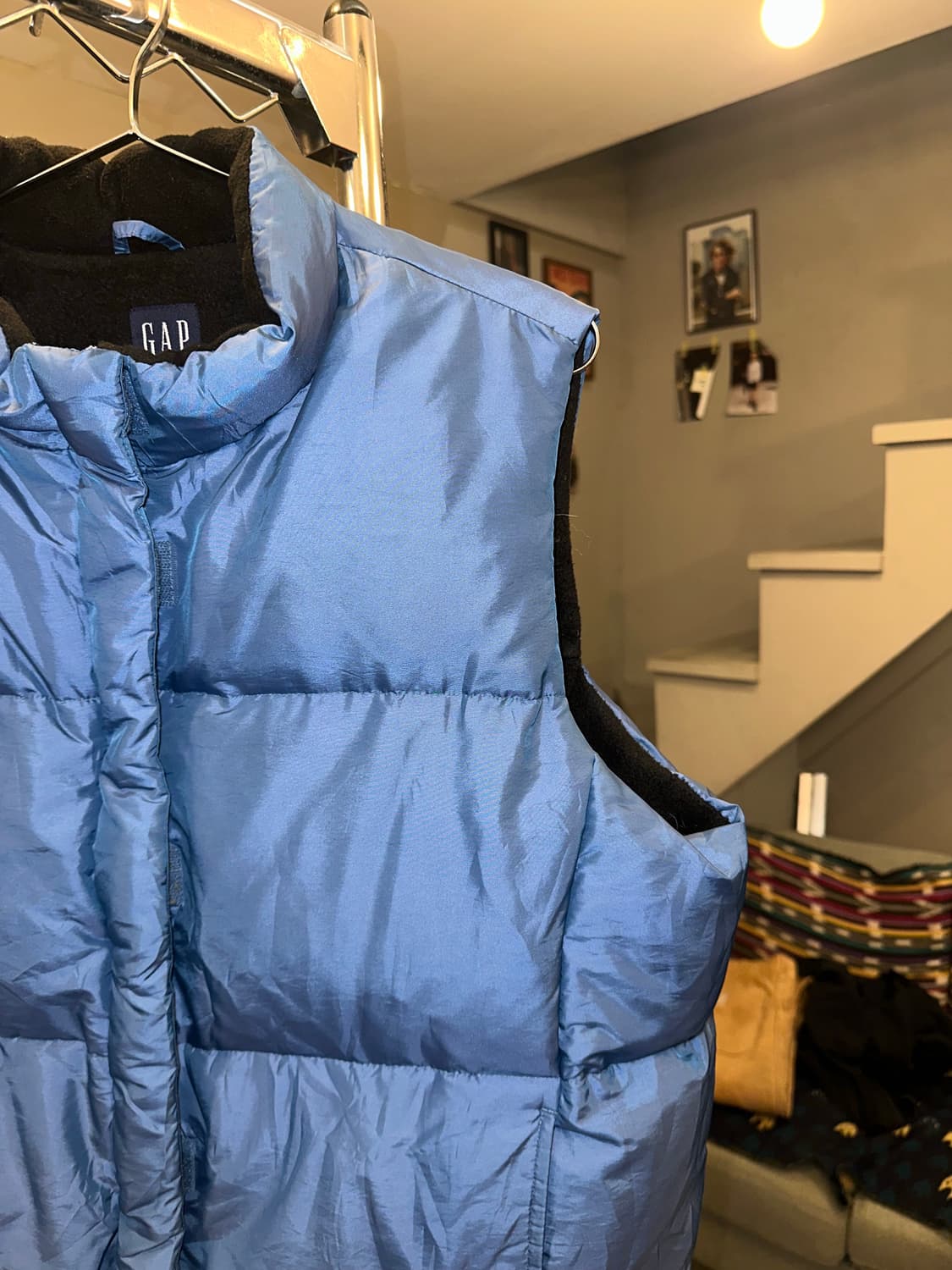 90‘s Gap blue/lining fleece padded vest 상품이미지5