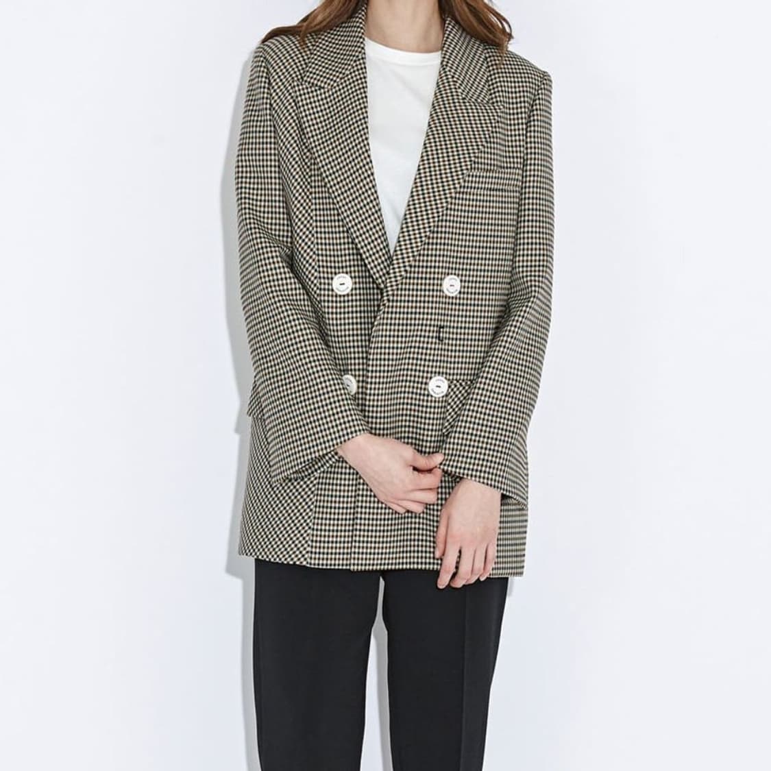 럭키슈에뜨 깅엄 체크 더블 자켓 상품이미지1