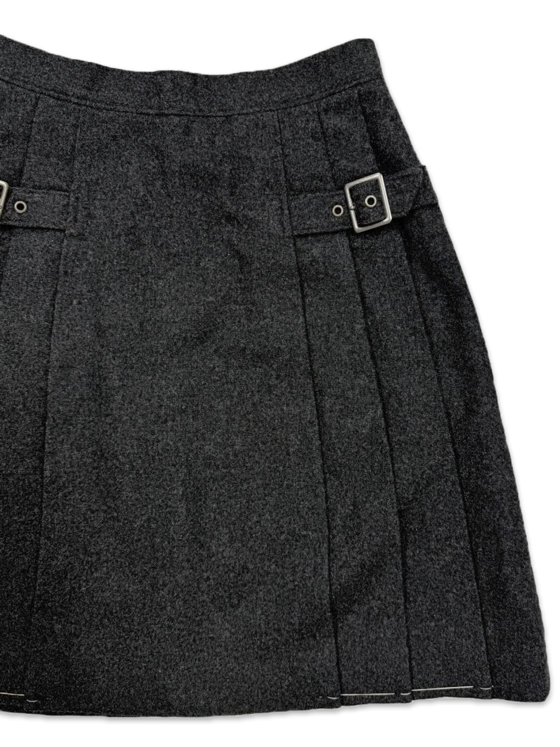 빈티지 다크 그레이 벨트 플리츠 미디 스커트 상품이미지2