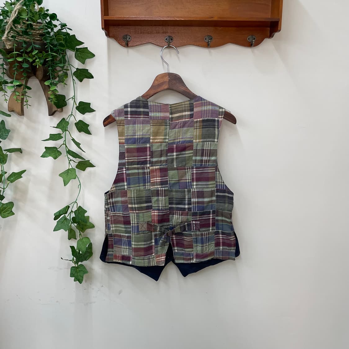 프레피 너드 빈티지 체크 패치워크 베스트 상품이미지2