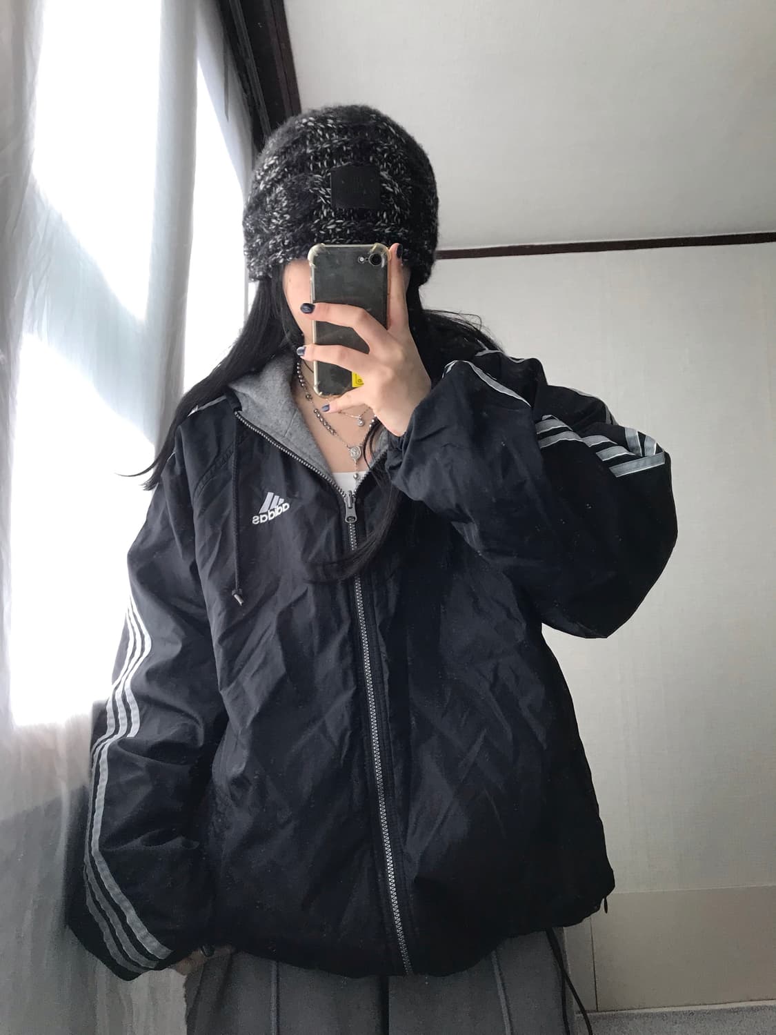 아디다스 90s 블랙 그레이 리버시블 패딩 상품이미지1