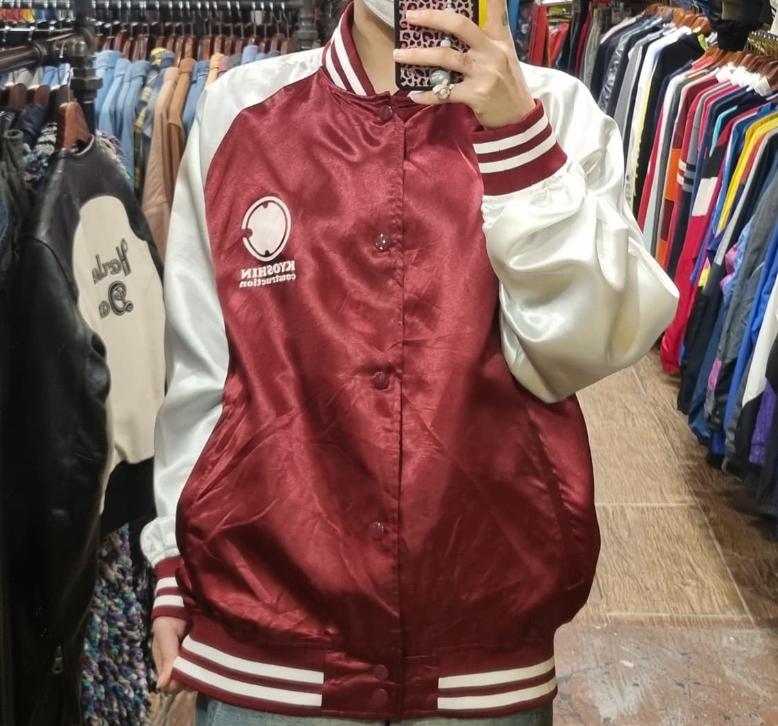 [Hi] vtg 빈티지 바시티 새틴 야구점퍼 버건디 상품이미지1