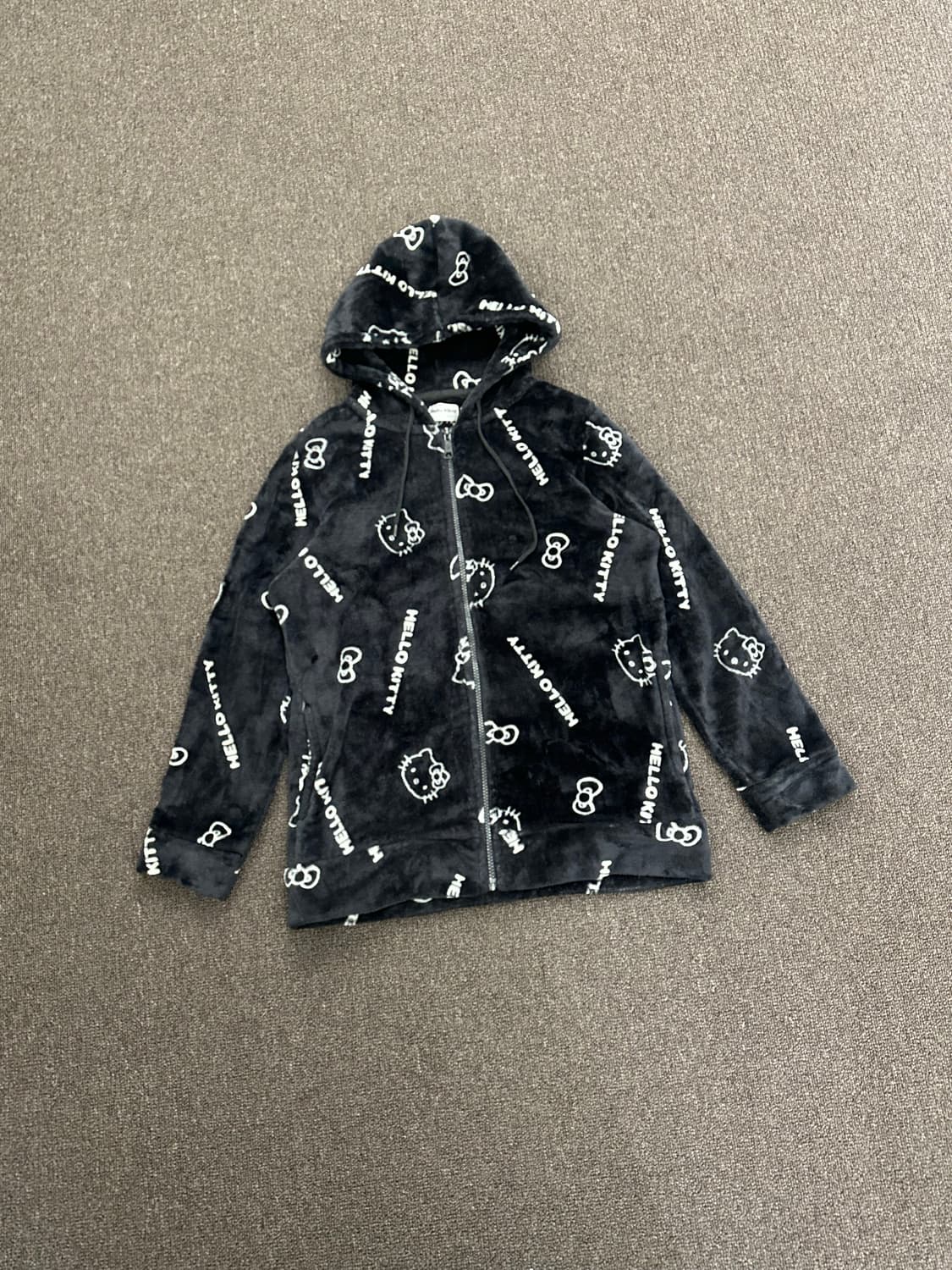 M)Hello Kitty 빈티지 캐릭터 블랙 플리스 후드집업 상품이미지1