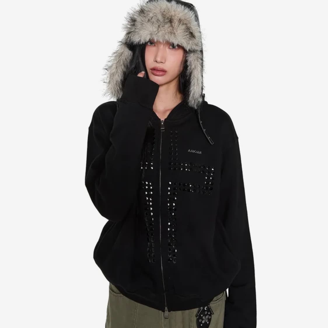 아캄 Cross Rhinestone Zip-Up Hoodie 상품이미지1