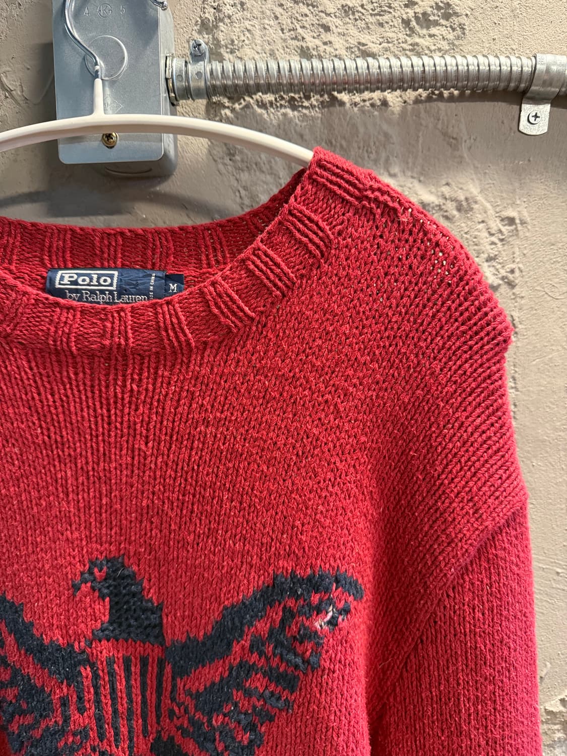 폴로 랄프로렌 이글 로고 핸드니트 스웨터 레드 M 상품이미지4