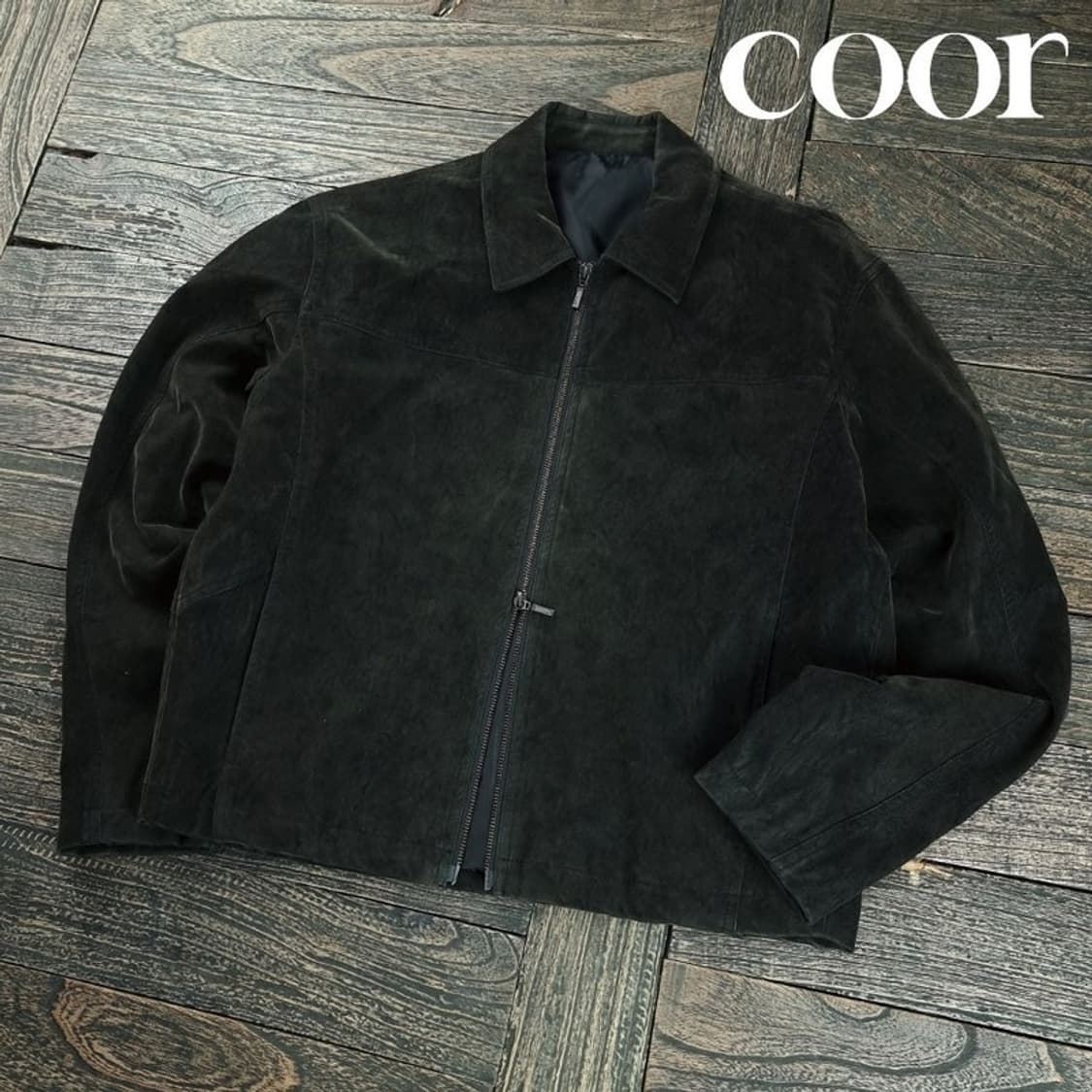 [쿠어] 비건 스웨이드 미니멀 오버핏 블루종 자켓 블랙 M19525 상품이미지1