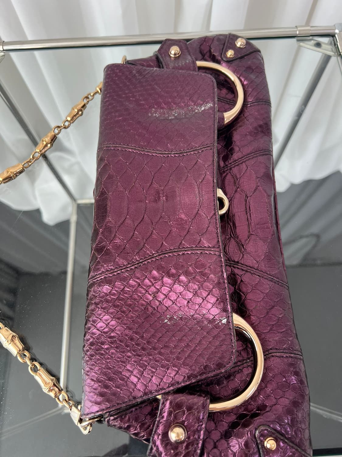 Rare  구찌 홀스빗 1955 메탈릭 리자드 숄더백 상품이미지9