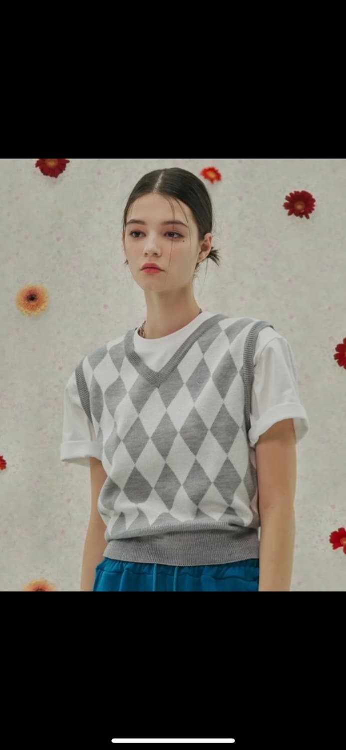 팬시클럽 아가일 니트베스트 상품이미지1