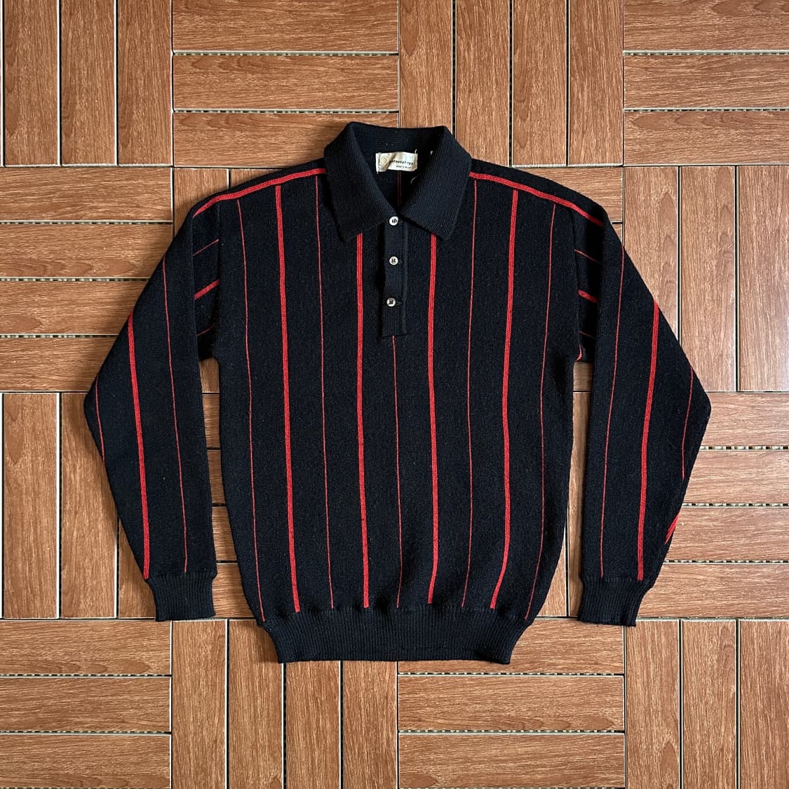 80‘s Matsuzakaya wool striped polo knit 상품이미지1
