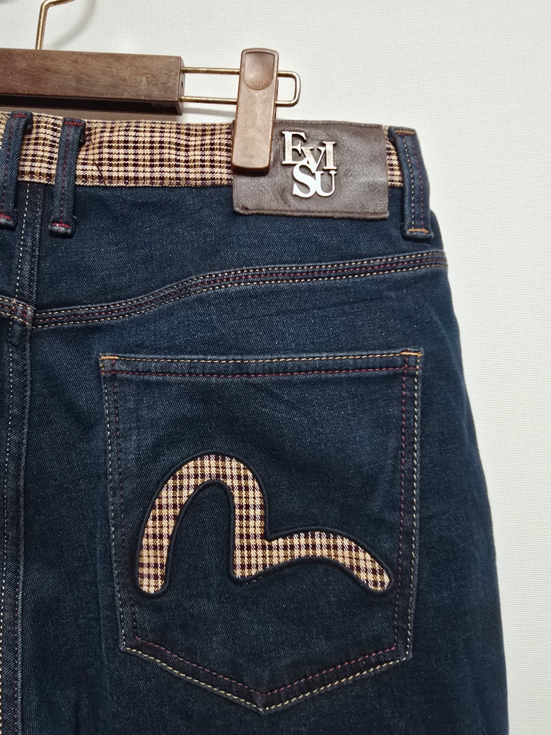 에비수 체크 배색 데님 반바지 상품이미지5