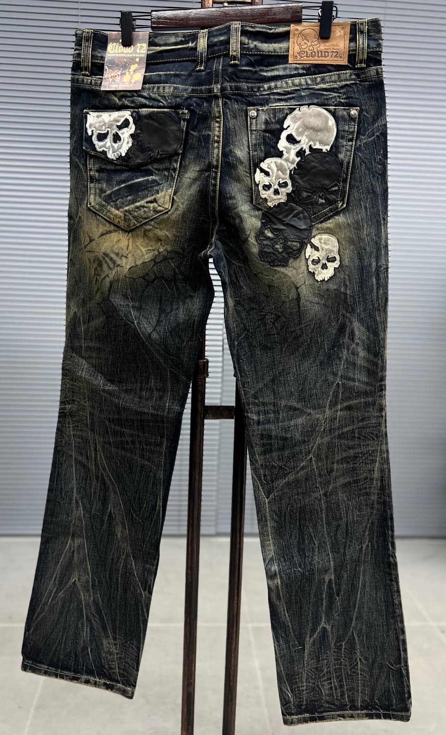 블랙&화이트 가죽스컬 데님 36 상품이미지4