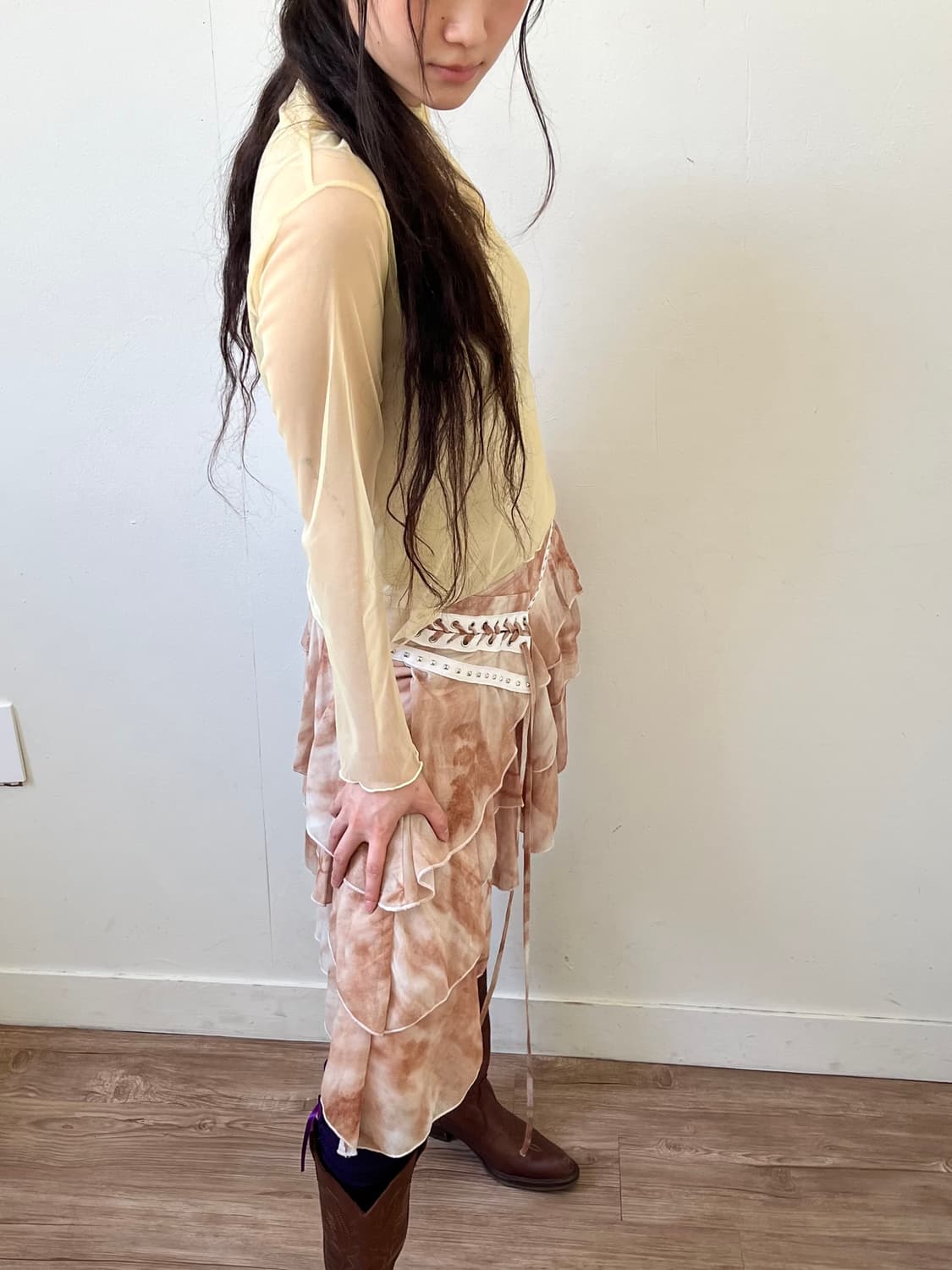 chocol raffine 엘로우 시스루 탑 상품이미지5