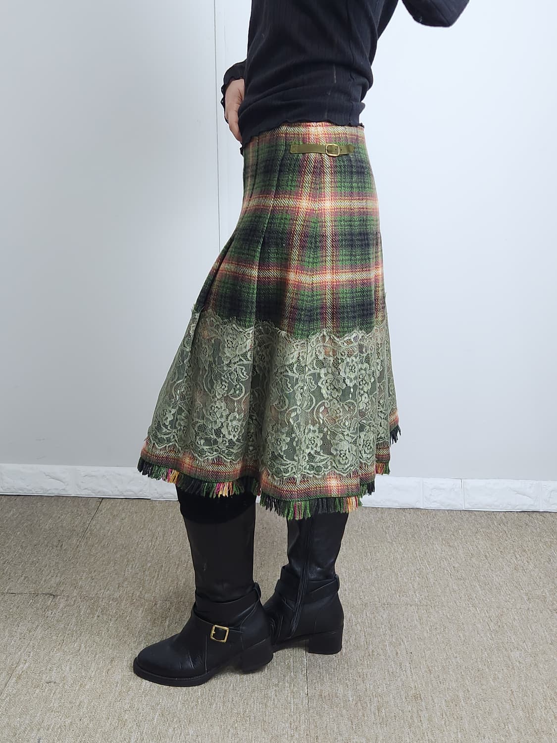 체크 플리츠 테슬 스커트 상품이미지3