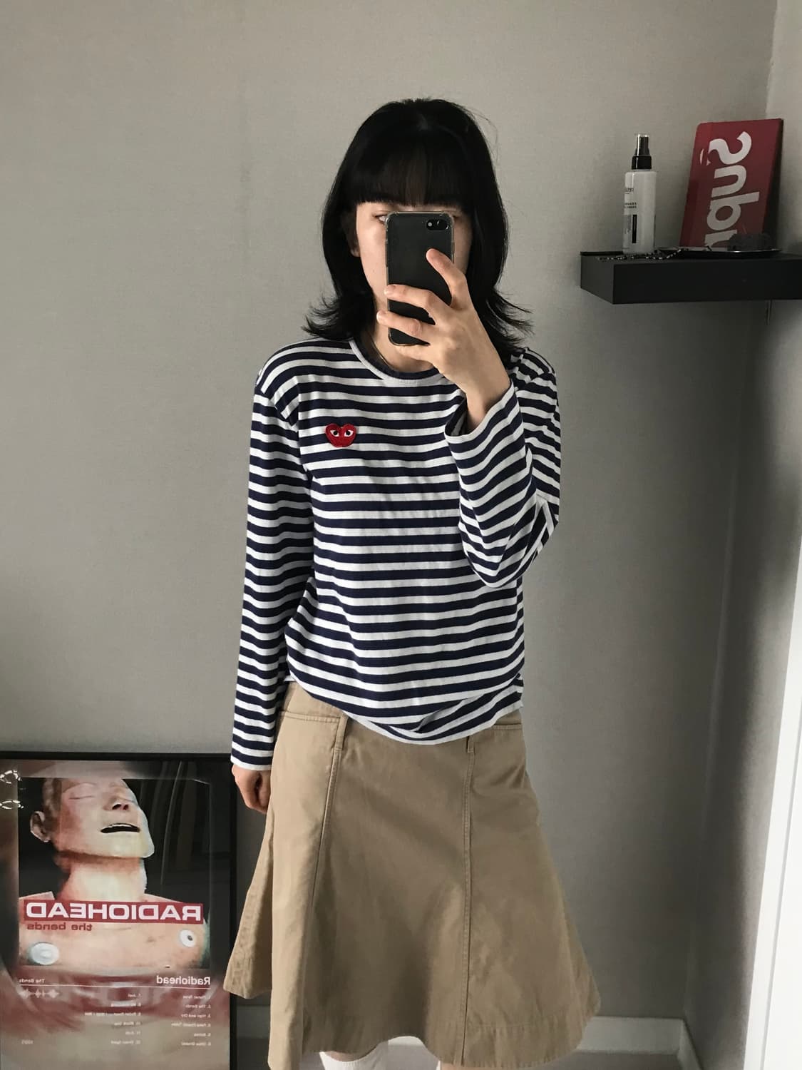 꼼데가르송 레드 와펜 스트라이프 네이비 긴팔티 AZ-T010 상품이미지2