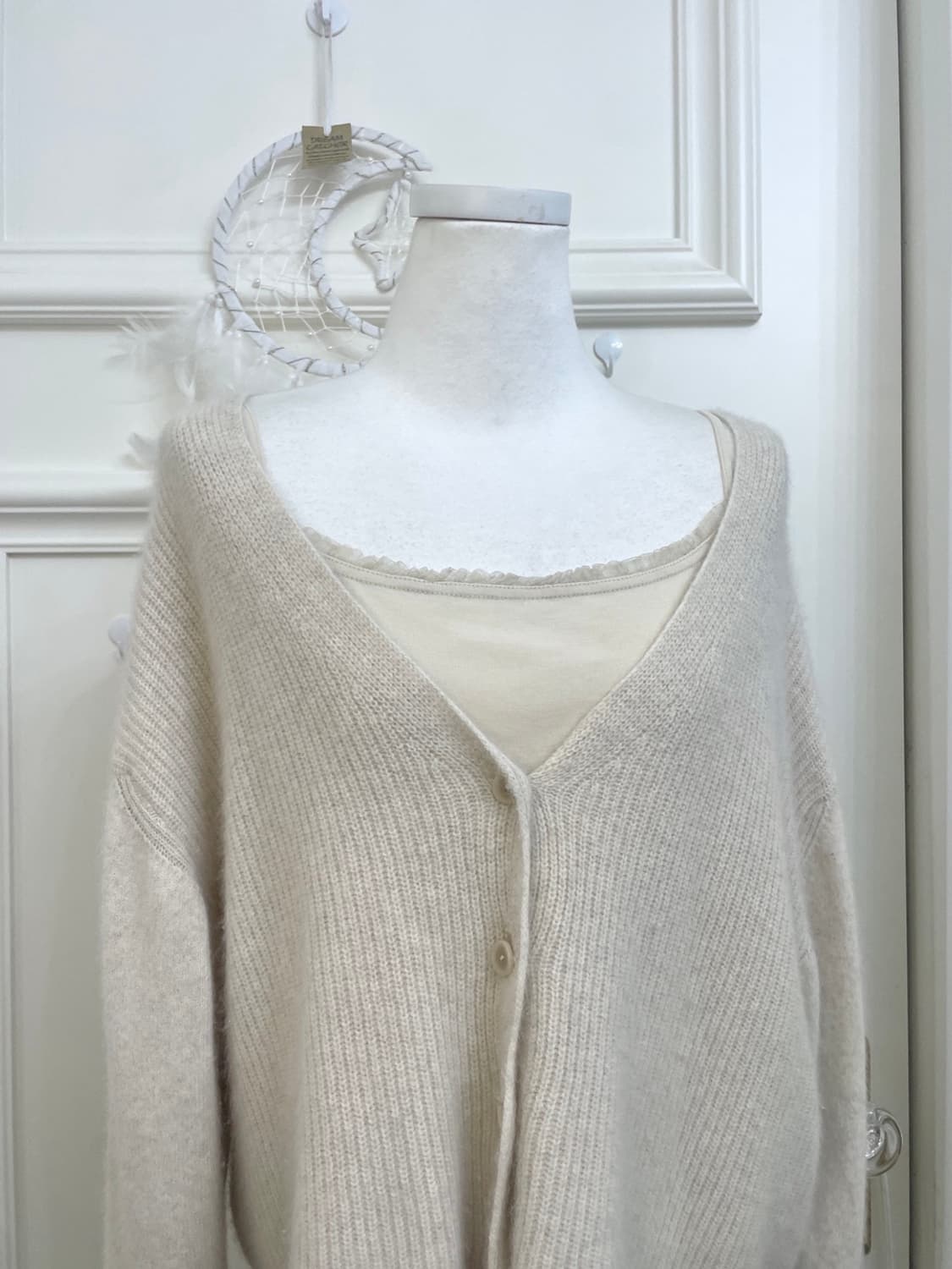 ivory melange angora loose cardigan&lace 상품이미지5